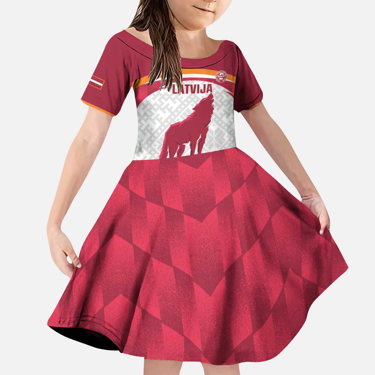 Custom Latvia Football Kid Short Sleeve Dress Go Wolves Latvija Folk Pattern