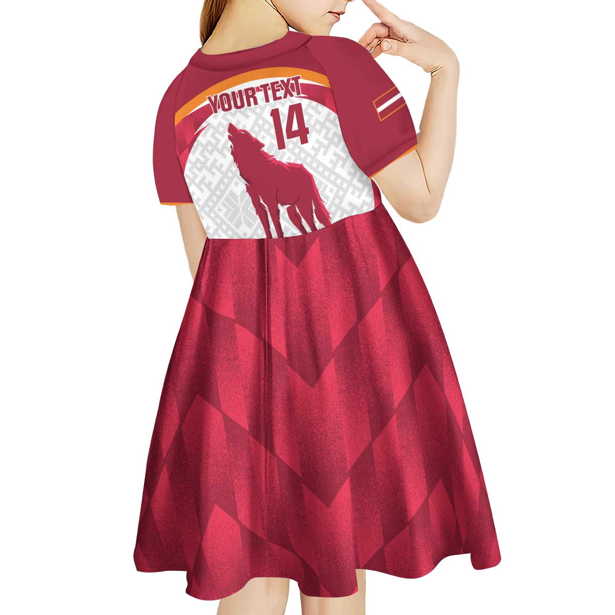 Custom Latvia Football Kid Short Sleeve Dress Go Wolves Latvija Folk Pattern