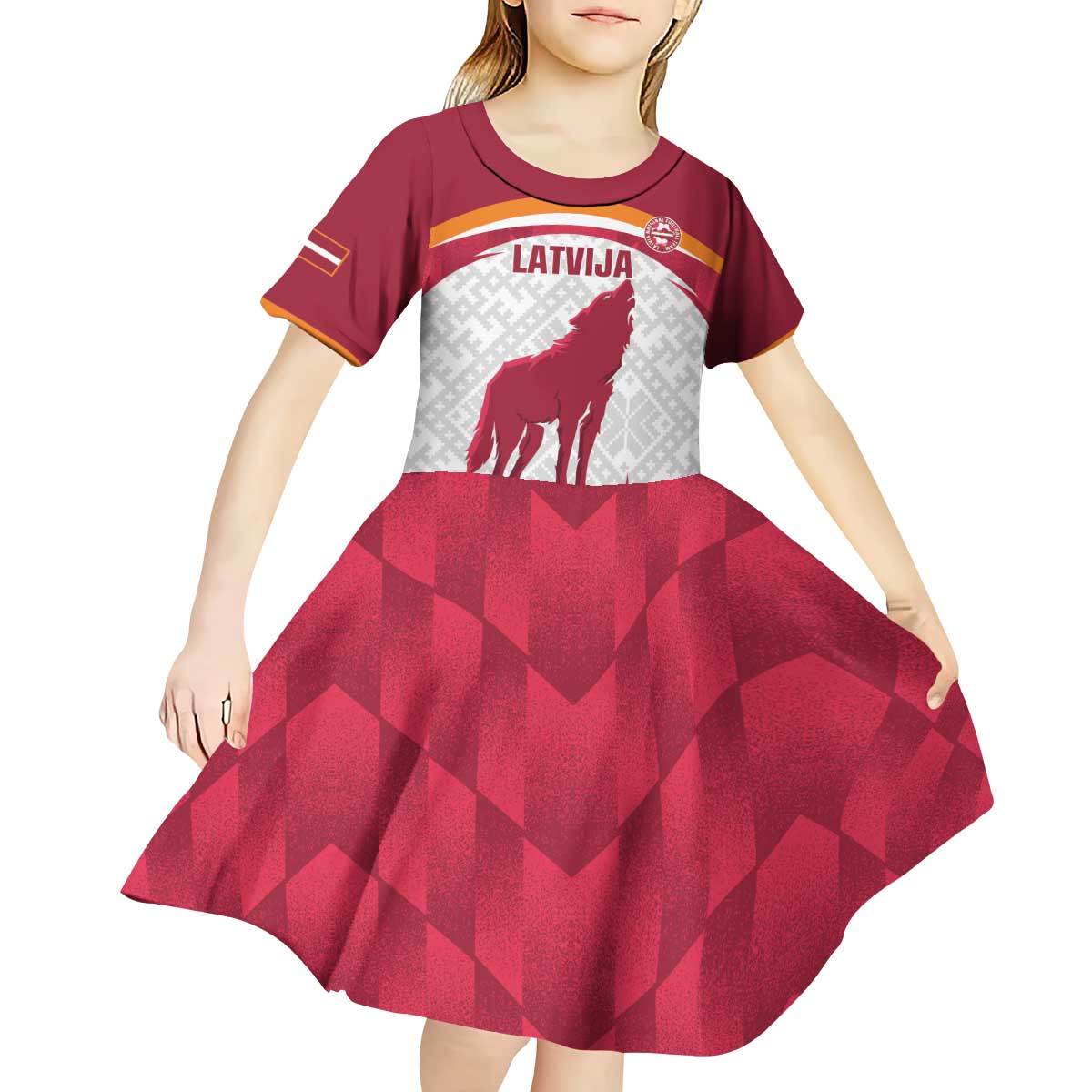 Custom Latvia Football Kid Short Sleeve Dress Go Wolves Latvija Folk Pattern