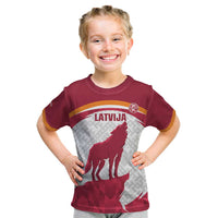 Custom Latvia Football Kid T Shirt Go Wolves Latvija Folk Pattern