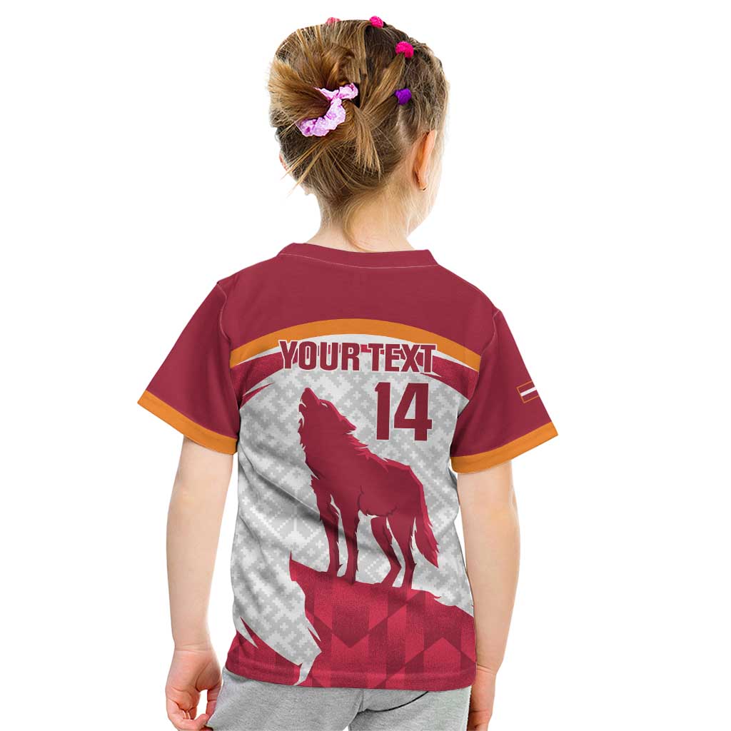 Custom Latvia Football Kid T Shirt Go Wolves Latvija Folk Pattern