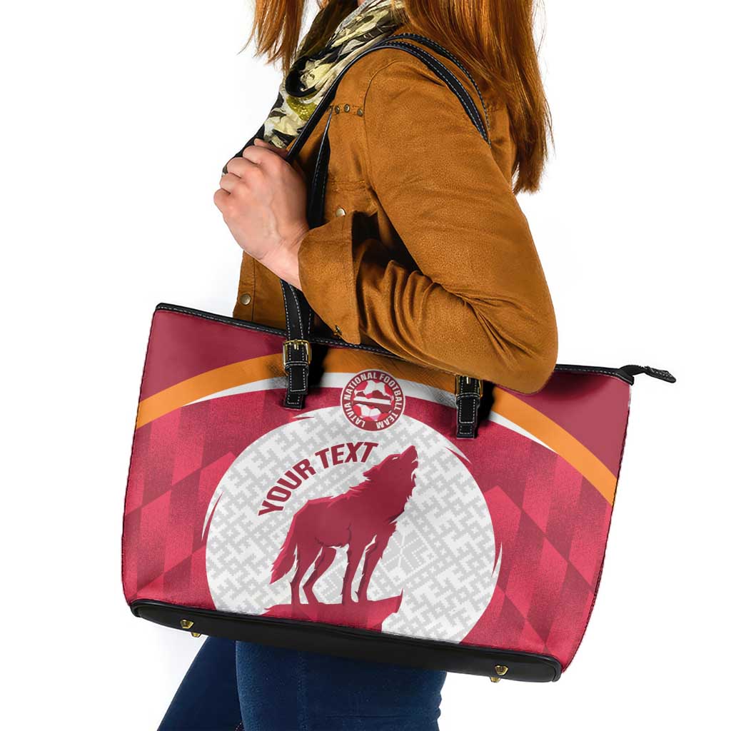 Custom Latvia Football Leather Tote Bag Go Wolves Latvija Folk Pattern