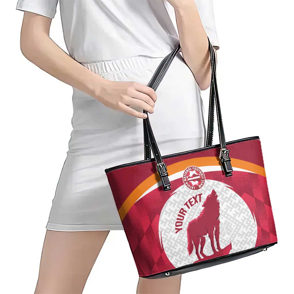 Custom Latvia Football Leather Tote Bag Go Wolves Latvija Folk Pattern
