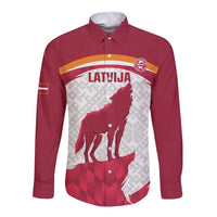 Custom Latvia Football Long Sleeve Button Shirt Go Wolves Latvija Folk Pattern