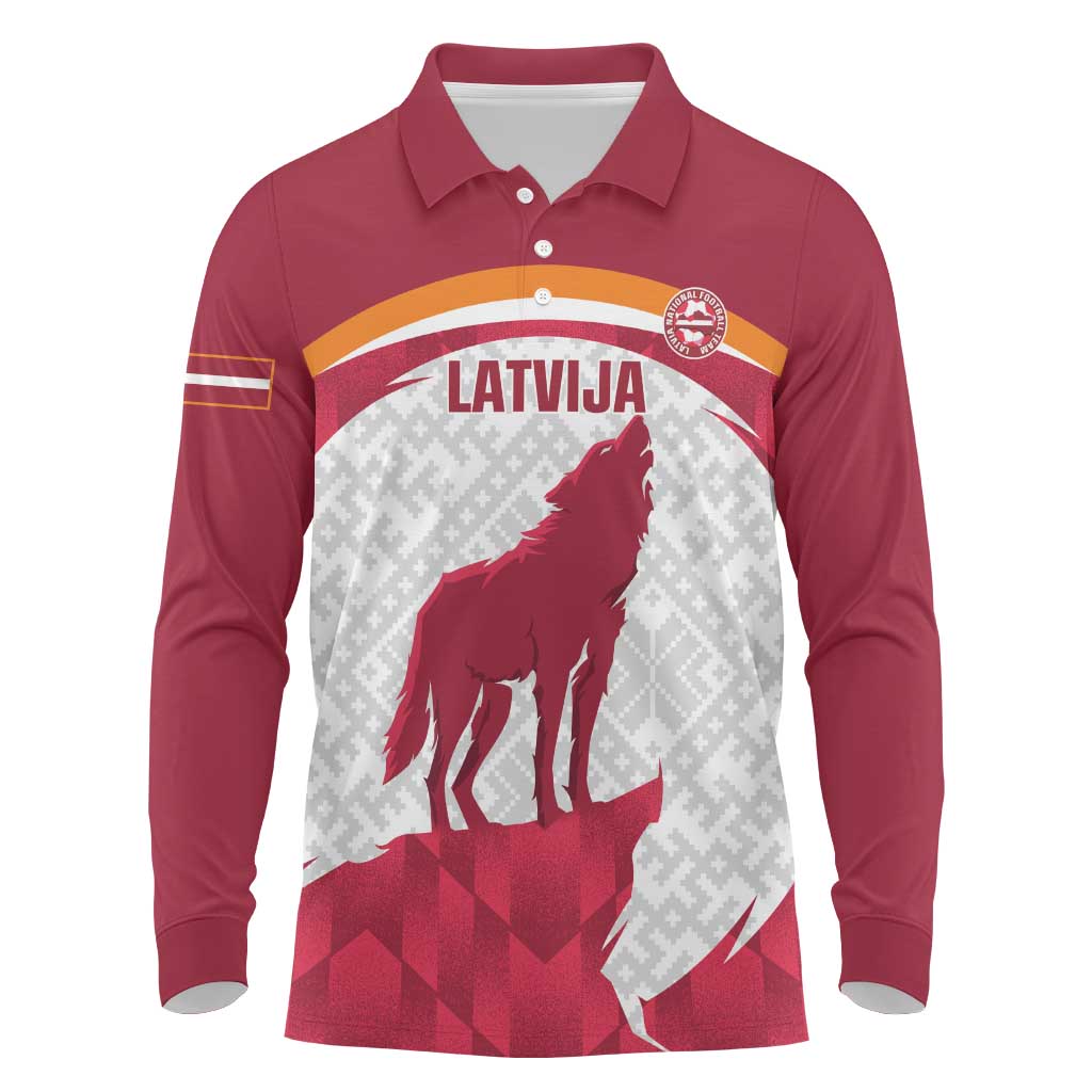 Custom Latvia Football Long Sleeve Polo Shirt Go Wolves Latvija Folk Pattern