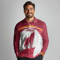Custom Latvia Football Long Sleeve Polo Shirt Go Wolves Latvija Folk Pattern