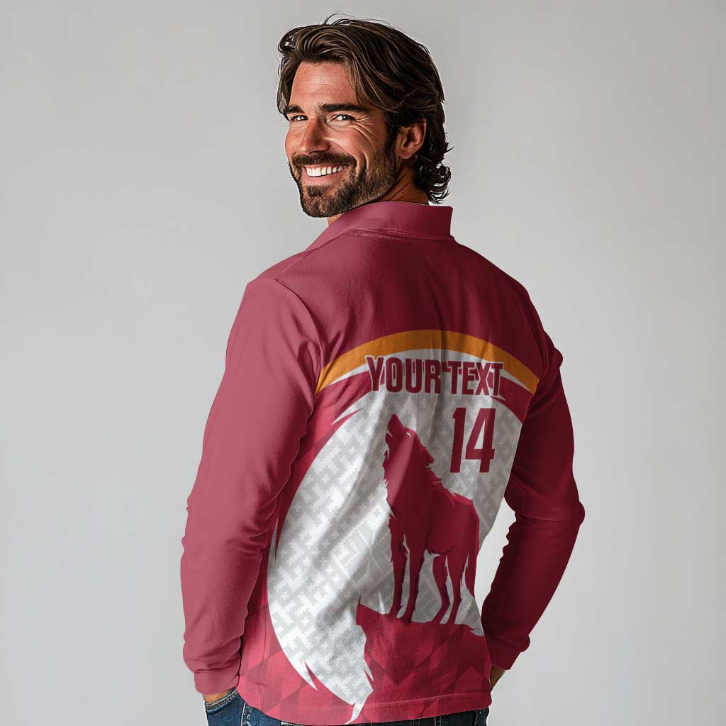 Custom Latvia Football Long Sleeve Polo Shirt Go Wolves Latvija Folk Pattern