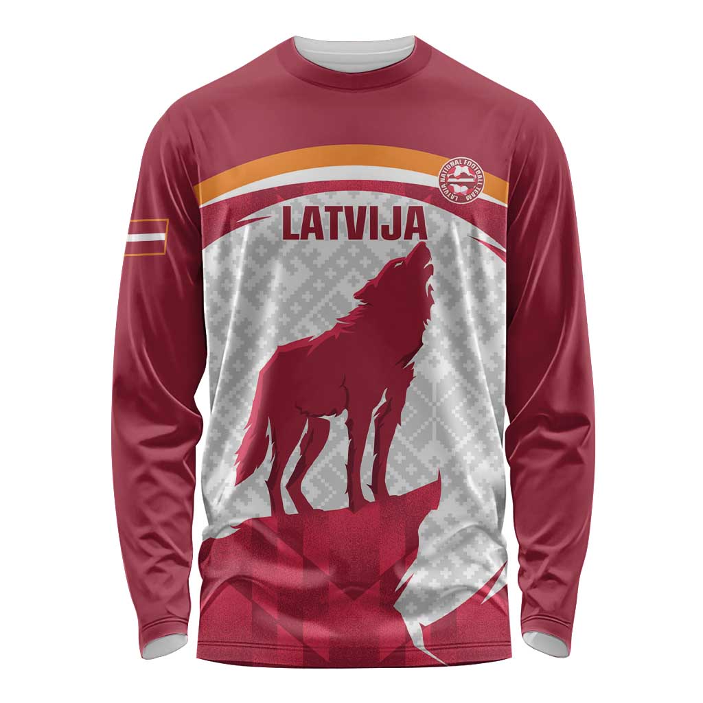Custom Latvia Football Long Sleeve Shirt Go Wolves Latvija Folk Pattern