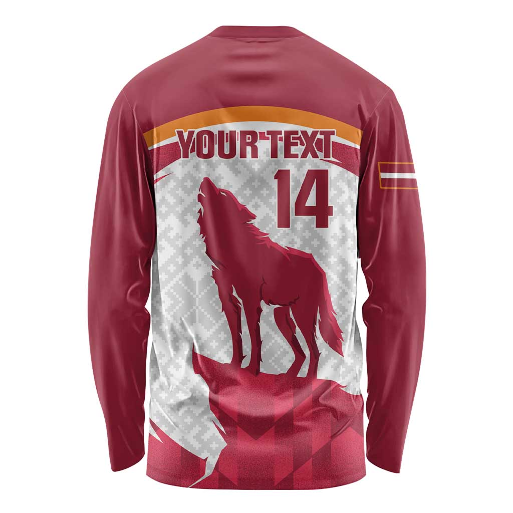 Custom Latvia Football Long Sleeve Shirt Go Wolves Latvija Folk Pattern