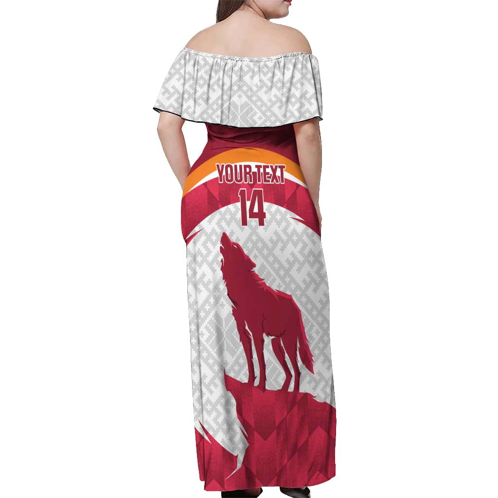 Custom Latvia Football Off Shoulder Maxi Dress Go Wolves Latvija Folk Pattern