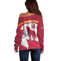 Custom Latvia Football Off Shoulder Sweater Go Wolves Latvija Folk Pattern
