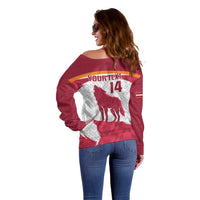 Custom Latvia Football Off Shoulder Sweater Go Wolves Latvija Folk Pattern