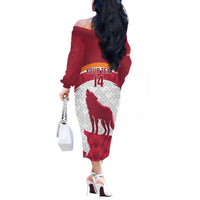 Custom Latvia Football Off The Shoulder Long Sleeve Dress Go Wolves Latvija Folk Pattern