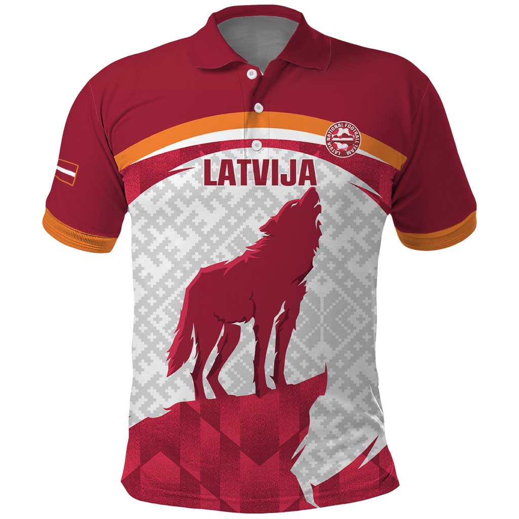 Custom Latvia Football Polo Shirt Go Wolves Latvija Folk Pattern