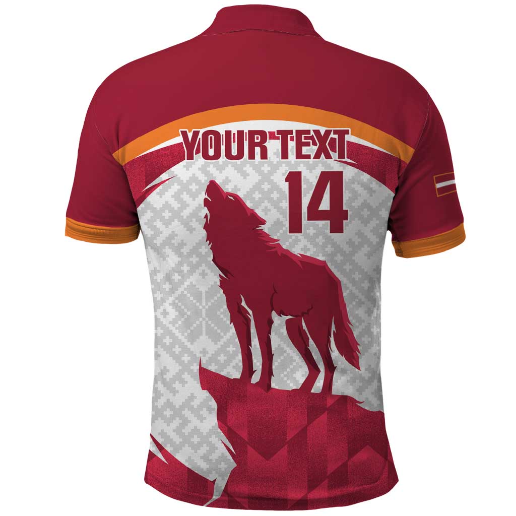 Custom Latvia Football Polo Shirt Go Wolves Latvija Folk Pattern