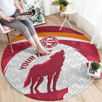 Custom Latvia Football Round Carpet Go Wolves Latvija Folk Pattern