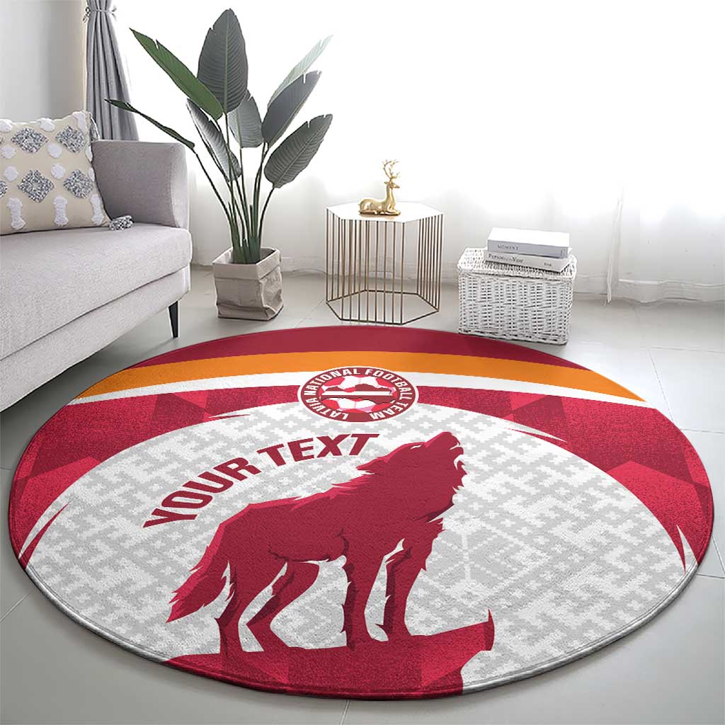 Custom Latvia Football Round Carpet Go Wolves Latvija Folk Pattern