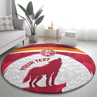Custom Latvia Football Round Carpet Go Wolves Latvija Folk Pattern