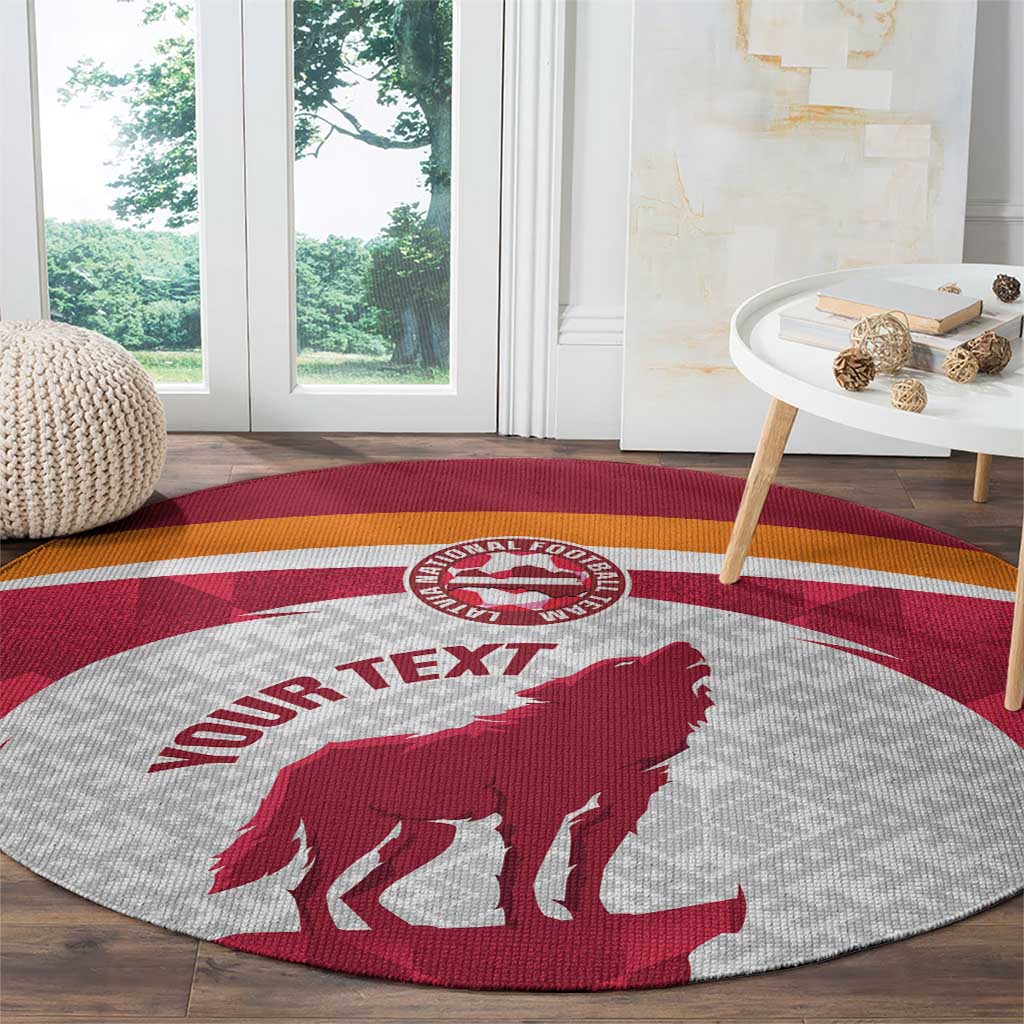 Custom Latvia Football Round Carpet Go Wolves Latvija Folk Pattern