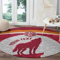Custom Latvia Football Round Carpet Go Wolves Latvija Folk Pattern
