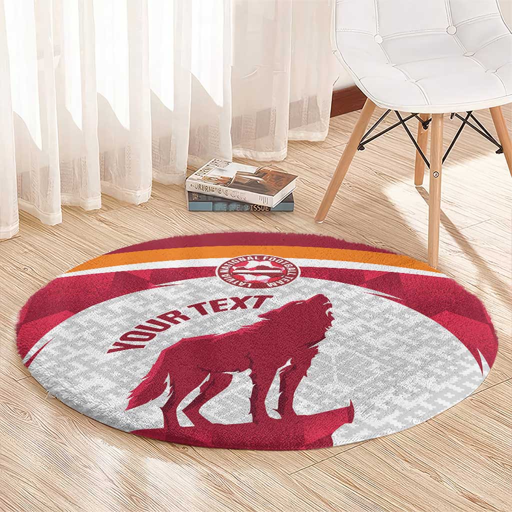 Custom Latvia Football Round Carpet Go Wolves Latvija Folk Pattern