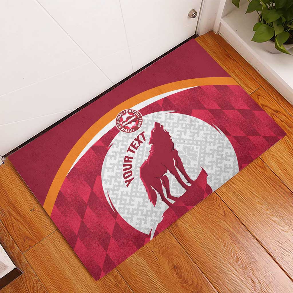 Custom Latvia Football Rubber Doormat Go Wolves Latvija Folk Pattern