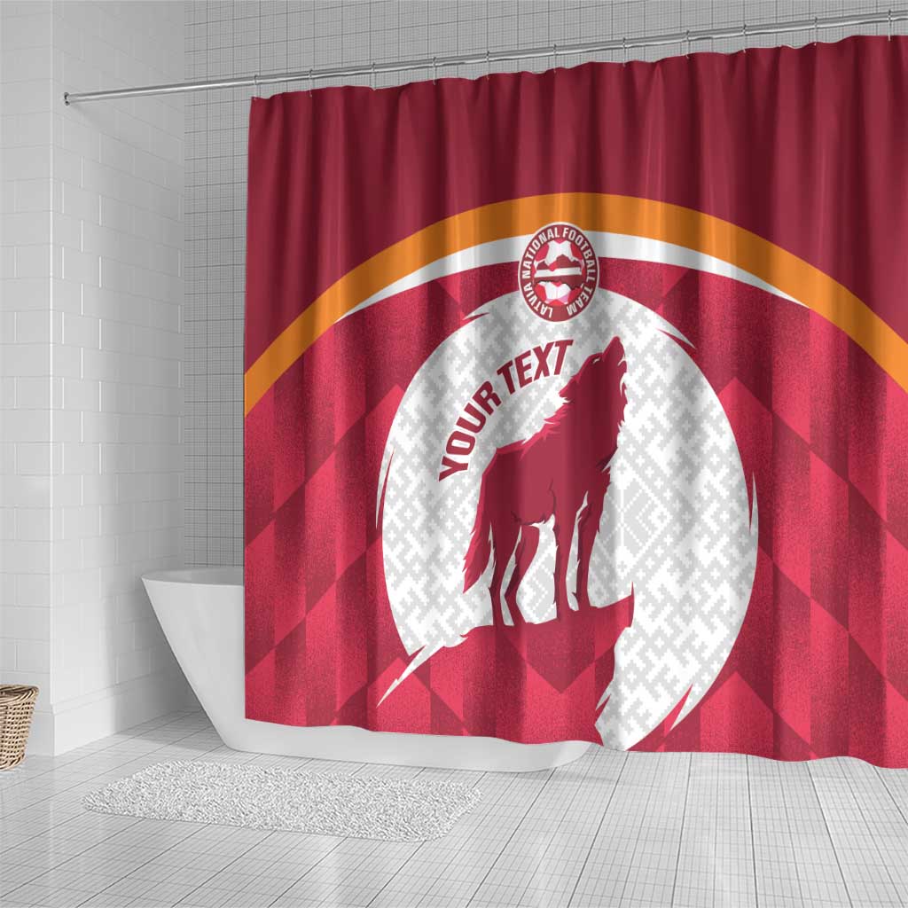Custom Latvia Football Shower Curtain Go Wolves Latvija Folk Pattern