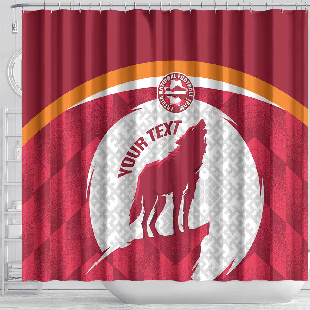 Custom Latvia Football Shower Curtain Go Wolves Latvija Folk Pattern