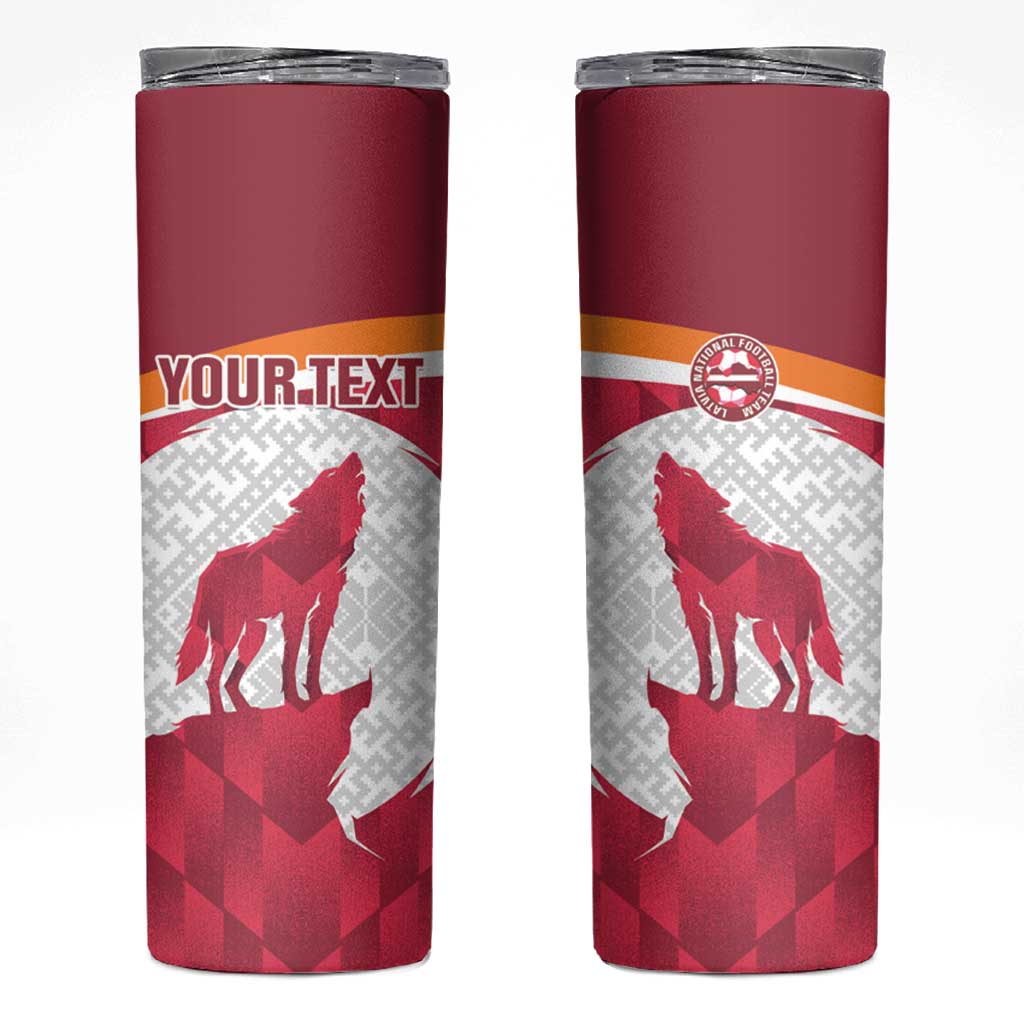 Custom Latvia Football Skinny Tumbler Go Wolves Latvija Folk Pattern