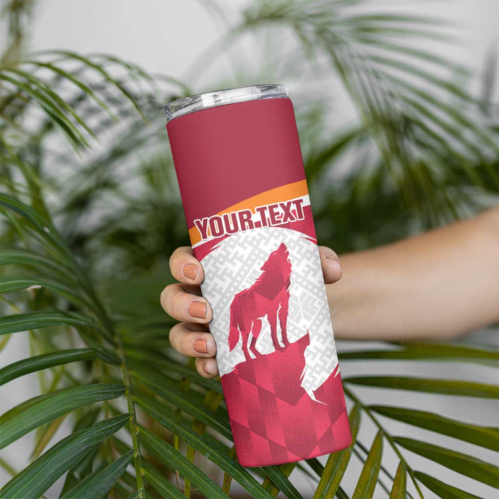 Custom Latvia Football Skinny Tumbler Go Wolves Latvija Folk Pattern