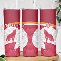Custom Latvia Football Skinny Tumbler Go Wolves Latvija Folk Pattern