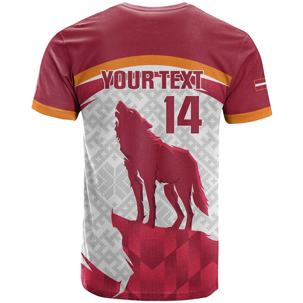 Custom Latvia Football T Shirt Go Wolves Latvija Folk Pattern
