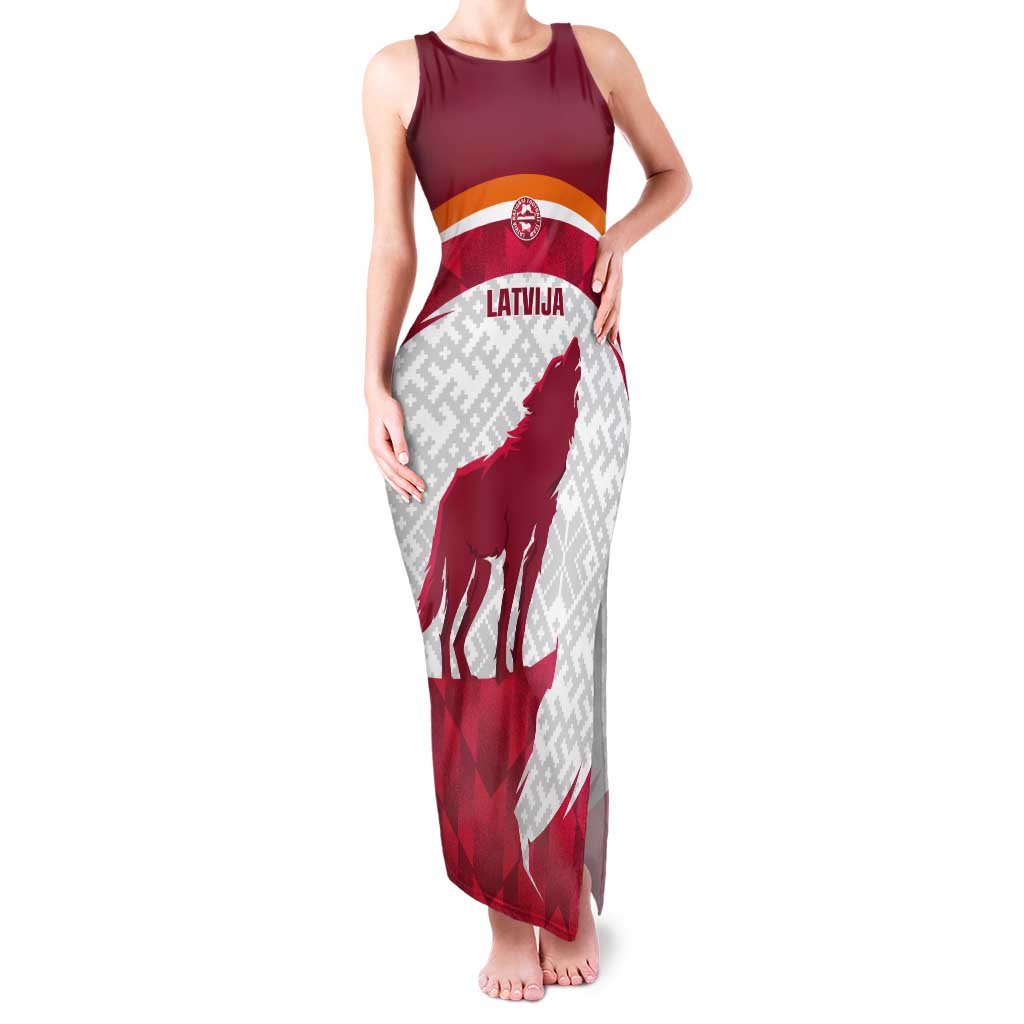 Custom Latvia Football Tank Maxi Dress Go Wolves Latvija Folk Pattern