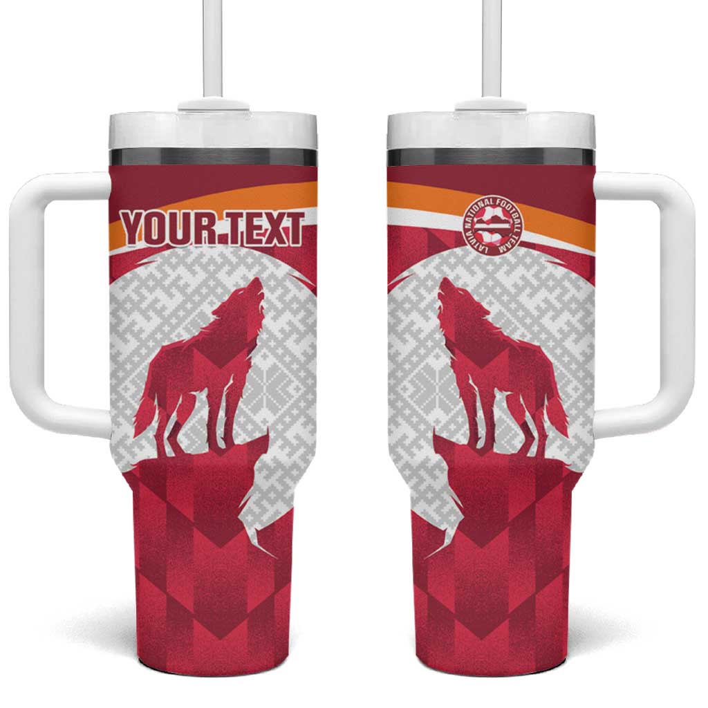 Custom Latvia Football Tumbler With Handle Go Wolves Latvija Folk Pattern