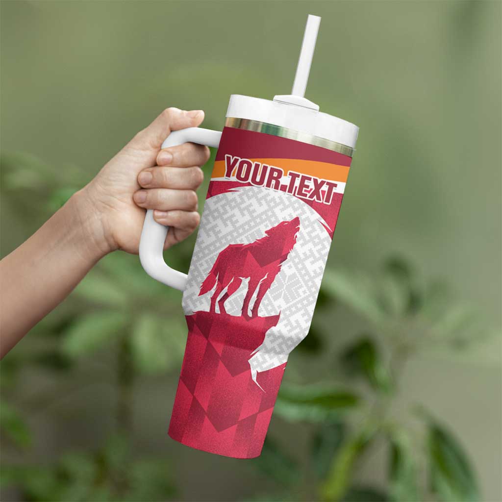 Custom Latvia Football Tumbler With Handle Go Wolves Latvija Folk Pattern