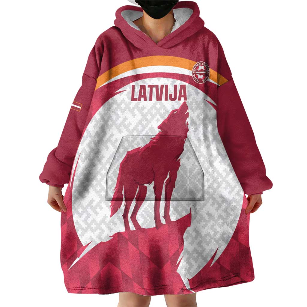 Custom Latvia Football Wearable Blanket Hoodie Go Wolves Latvija Folk Pattern
