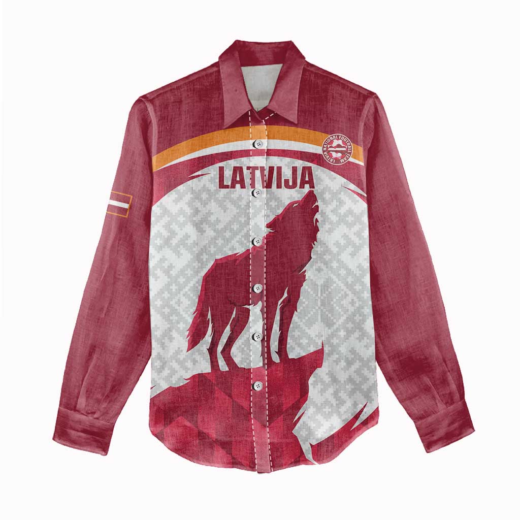 Custom Latvia Football Women Casual Shirt Go Wolves Latvija Folk Pattern