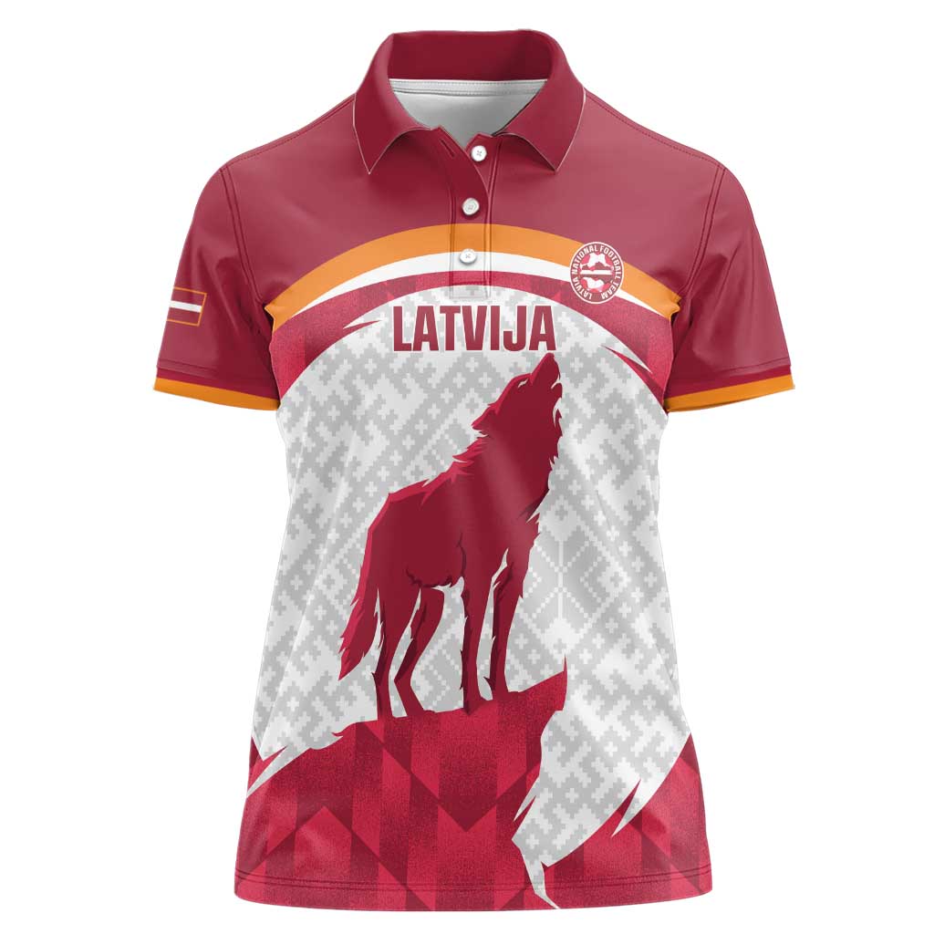 Custom Latvia Football Women Polo Shirt Go Wolves Latvija Folk Pattern