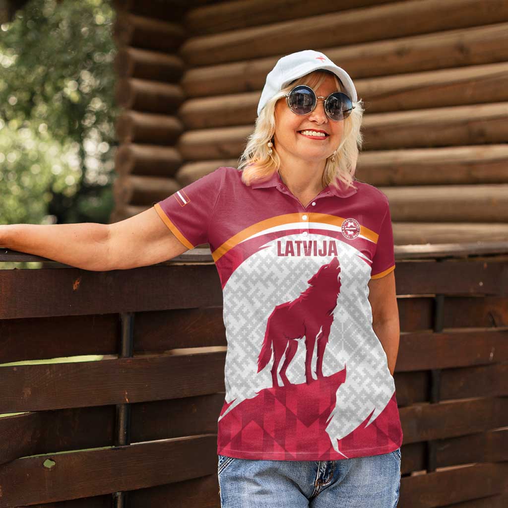 Custom Latvia Football Women Polo Shirt Go Wolves Latvija Folk Pattern