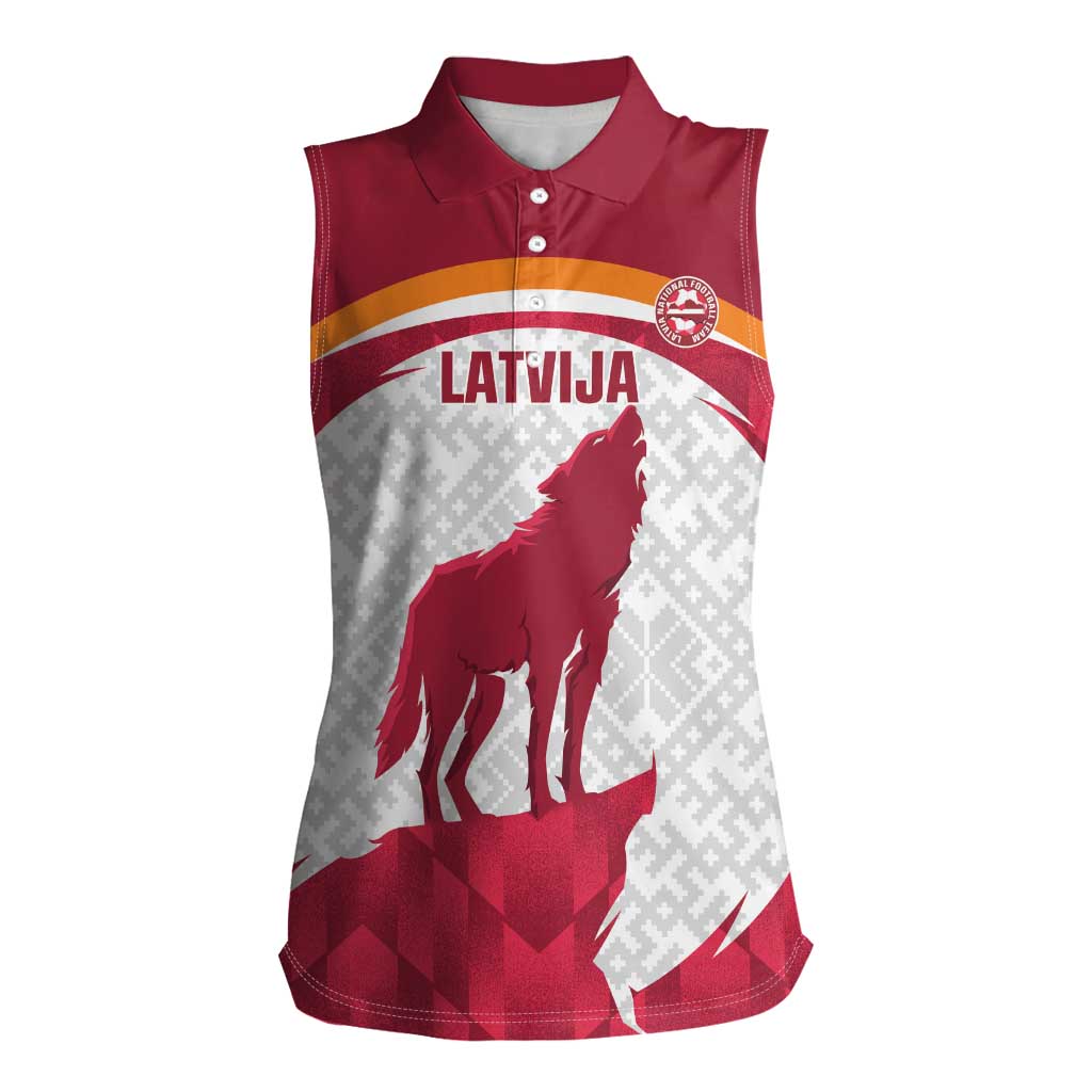 Custom Latvia Football Women Sleeveless Polo Shirt Go Wolves Latvija Folk Pattern