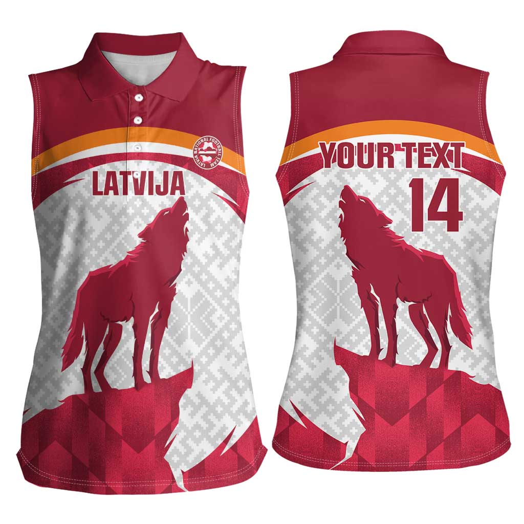 Custom Latvia Football Women Sleeveless Polo Shirt Go Wolves Latvija Folk Pattern