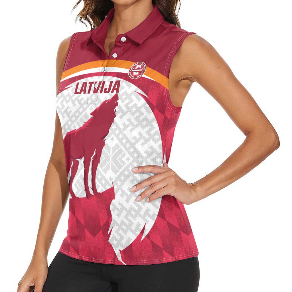 Custom Latvia Football Women Sleeveless Polo Shirt Go Wolves Latvija Folk Pattern