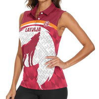 Custom Latvia Football Women Sleeveless Polo Shirt Go Wolves Latvija Folk Pattern