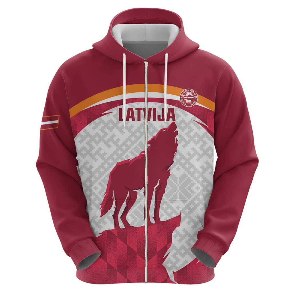 Custom Latvia Football Zip Hoodie Go Wolves Latvija Folk Pattern