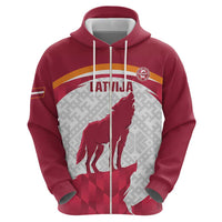 Custom Latvia Football Zip Hoodie Go Wolves Latvija Folk Pattern