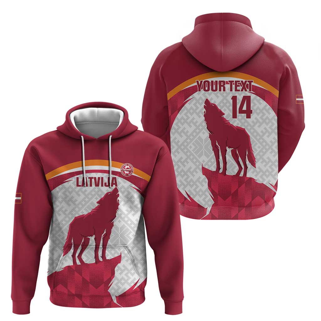 Custom Latvia Football Zip Hoodie Go Wolves Latvija Folk Pattern