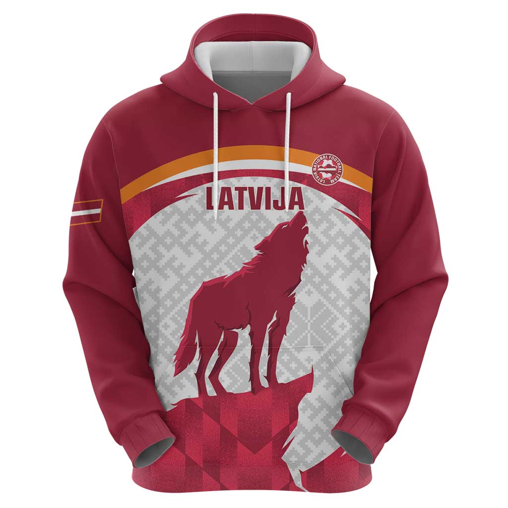 Custom Latvia Football Zip Hoodie Go Wolves Latvija Folk Pattern