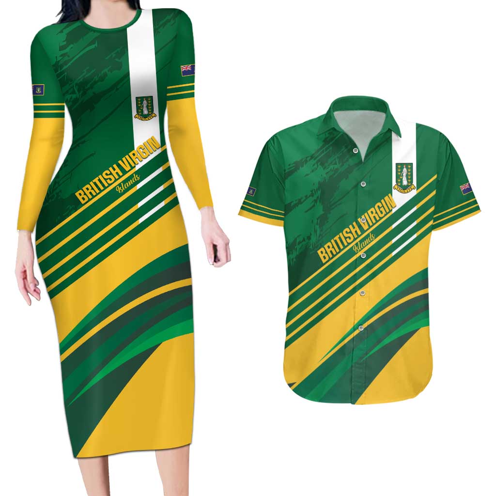 Custom British Virgin Islands Football Couples Matching Long Sleeve Bodycon Dress and Hawaiian Shirt Come On Nature Boys