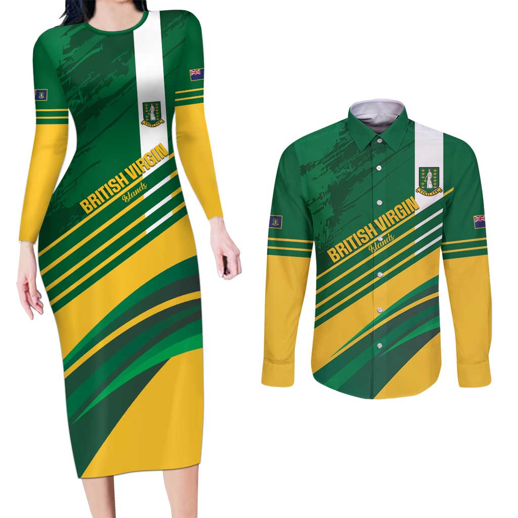 Custom British Virgin Islands Football Couples Matching Long Sleeve Bodycon Dress and Long Sleeve Button Shirt Come On Nature Boys