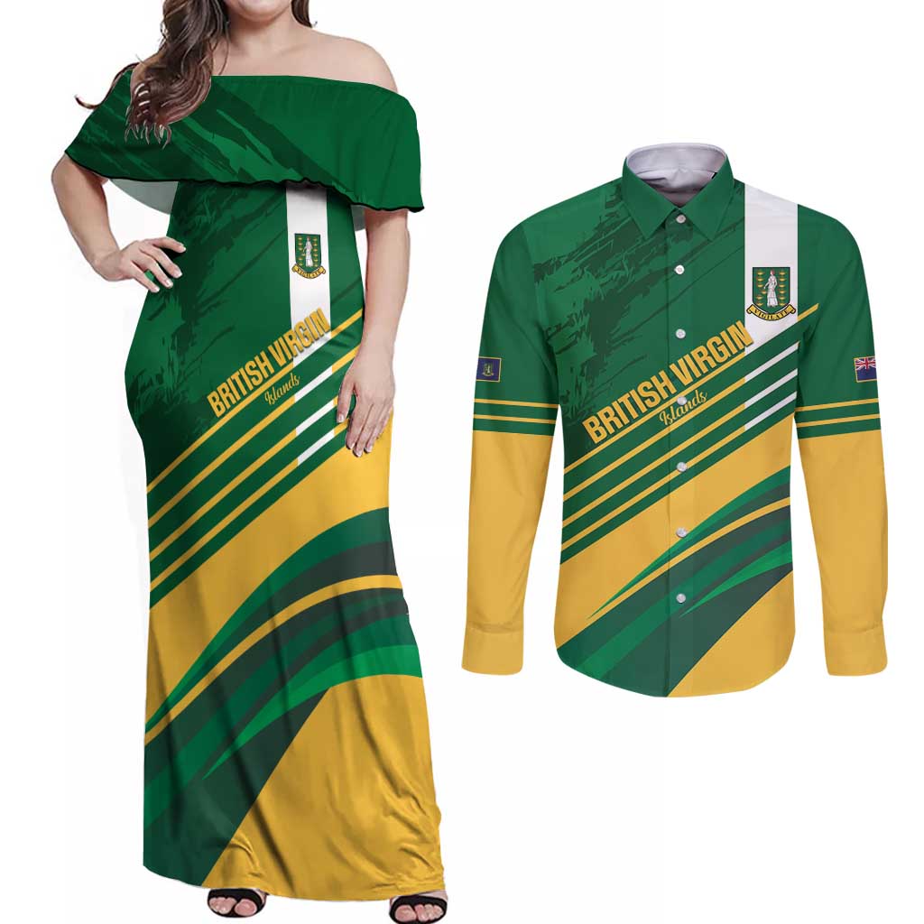 Custom British Virgin Islands Football Couples Matching Off Shoulder Maxi Dress and Long Sleeve Button Shirt Come On Nature Boys